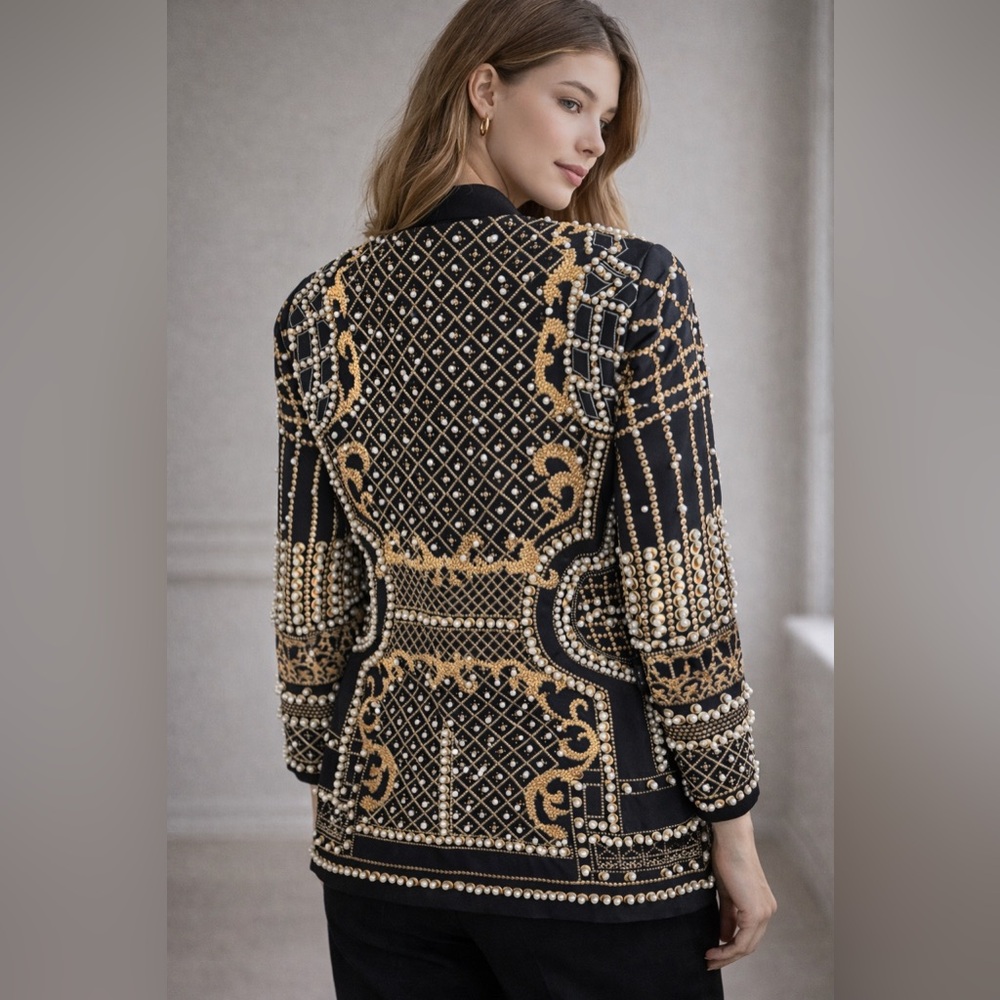 Black & Gold Embellished Blazer Jacket - Picture 2 of 4